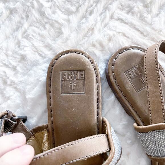 Frye Phillip Buckles Slate Cotton Twill Slingback Sandal - Picture 3 of 9